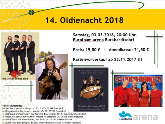 Plakat Oldienacht 2018, Start Kartenvorverkauf